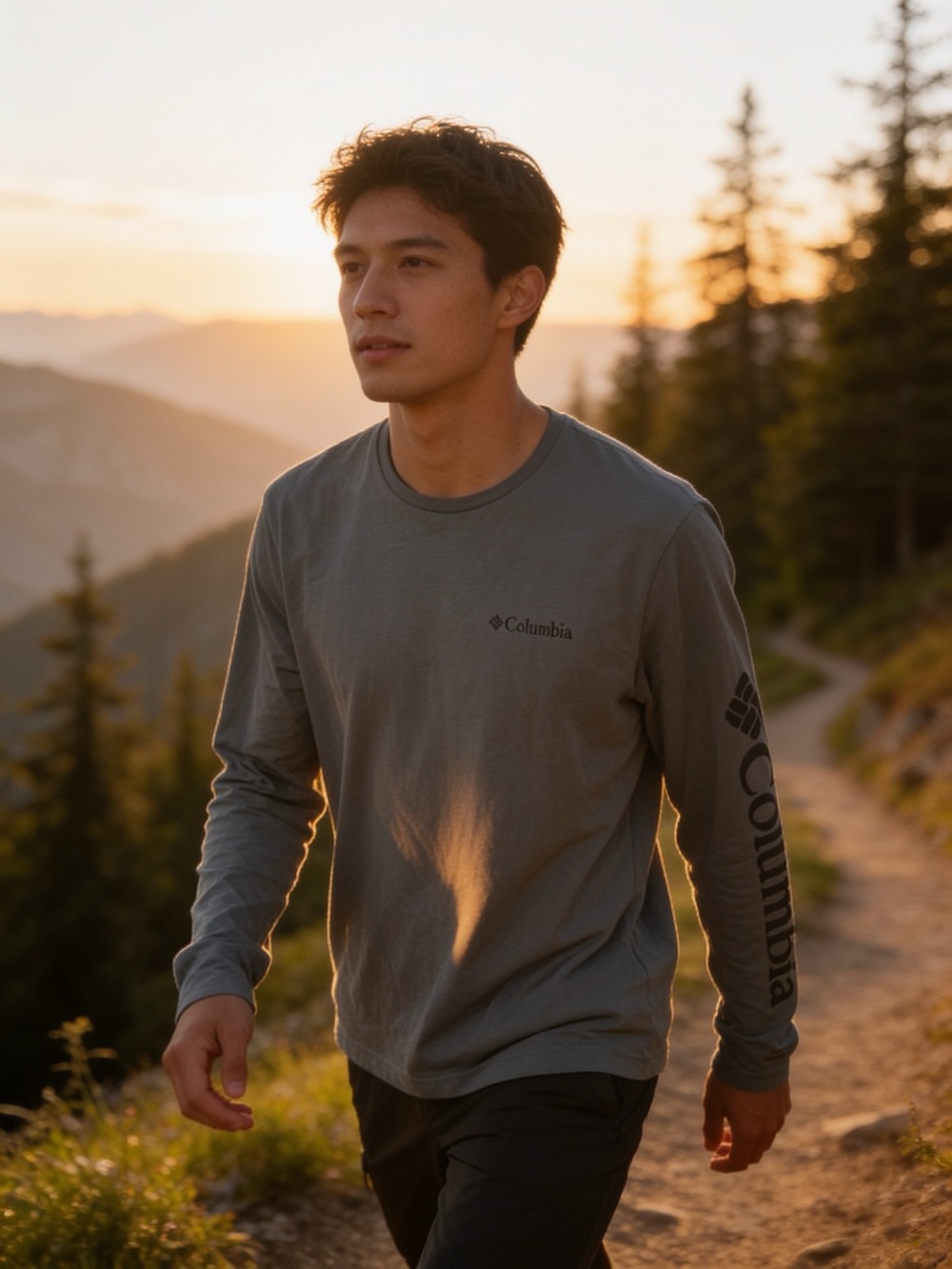 Columbia Men's Long-Sleeve Logo Tee in Olive Green